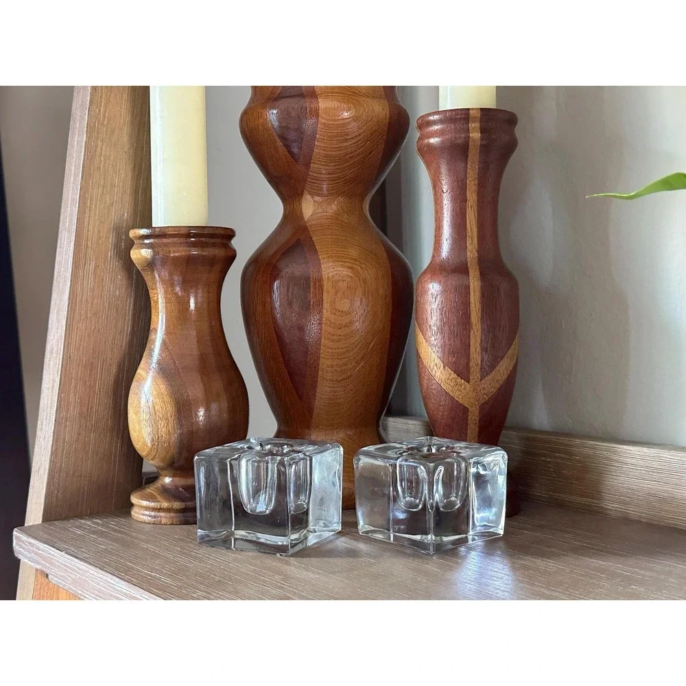 Vintage Clear Glass Cube Inkwell Set of 2 Heavy Mid-Century Modern Desk Decor